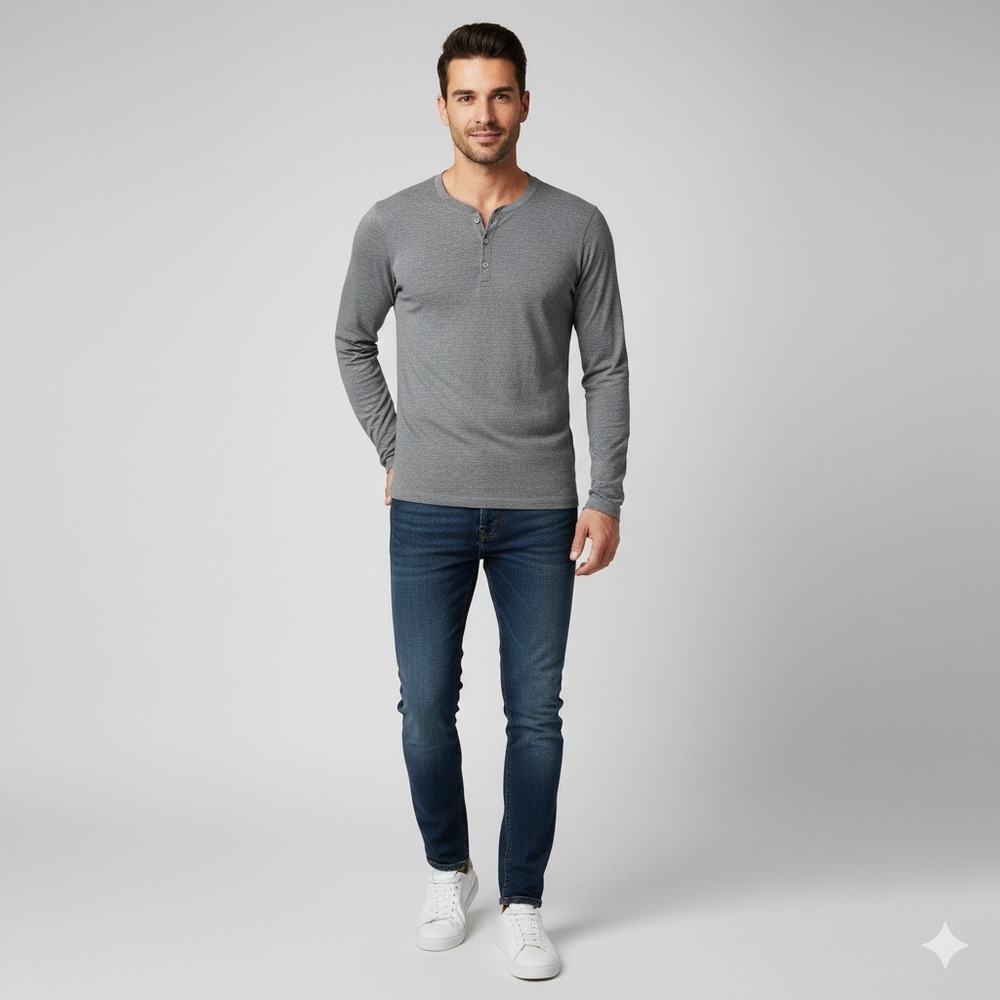 BOSS Mens Long Sleeve Henley Shirt Gray Size XXL